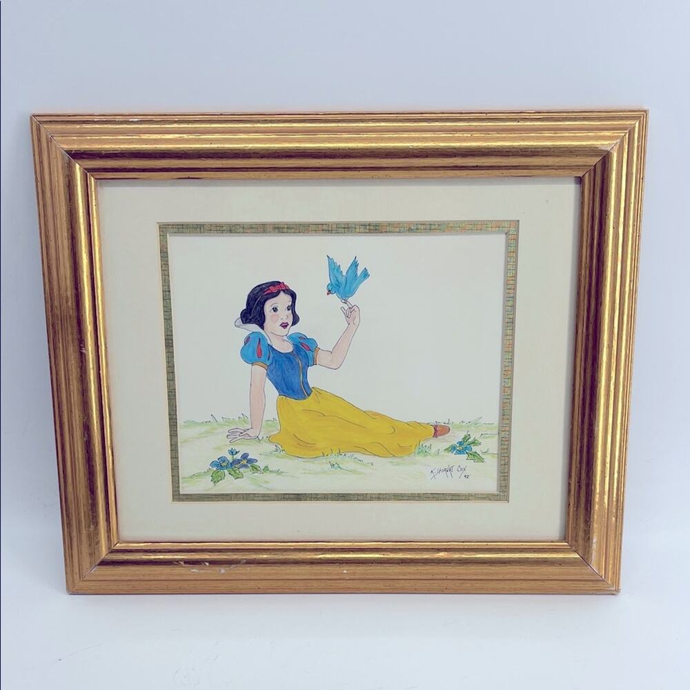 Vintage 1992 K. Horvat Snow White framed hand drawn wall art